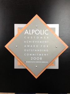 Alpolic customer achievement award for outstanding commitment 2008 Bamco