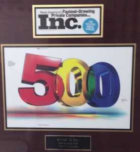 Inc Magazine 2009 500 Fastest Growing Private Companies plaque Bamco